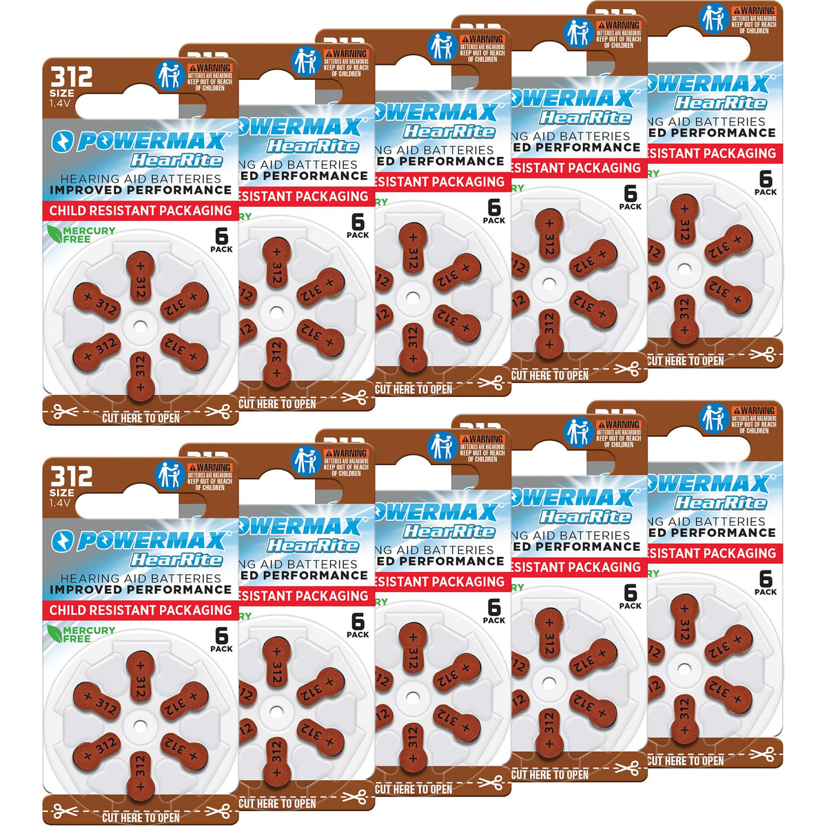 Powermax Size 312 battery with brown tab for easy changes and reliable daily power.