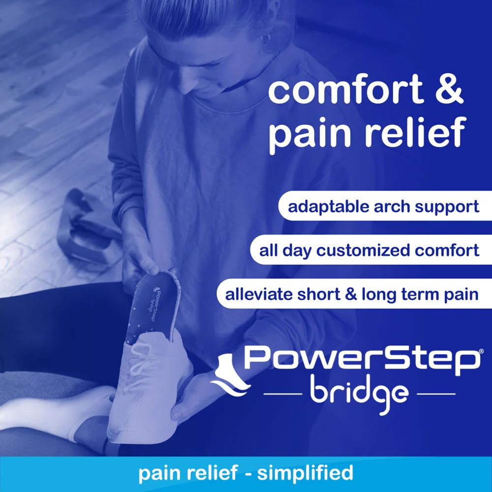 PowerStep Bridge memory foam layers provide adaptive cushioning for various arches.