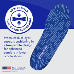 Low-profile design fits athletic, casual, and work shoes without bulk.