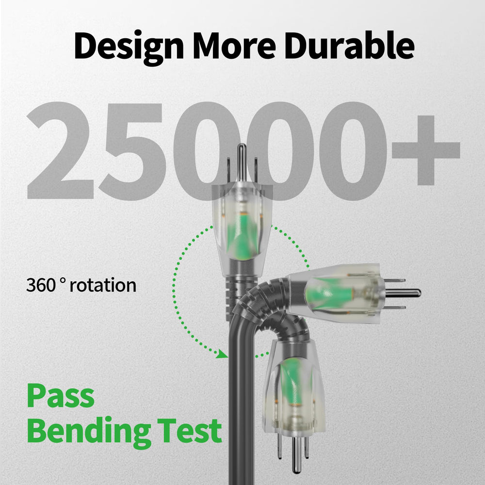 POWGRN weatherproof IP65 cord withstands rain and dust.