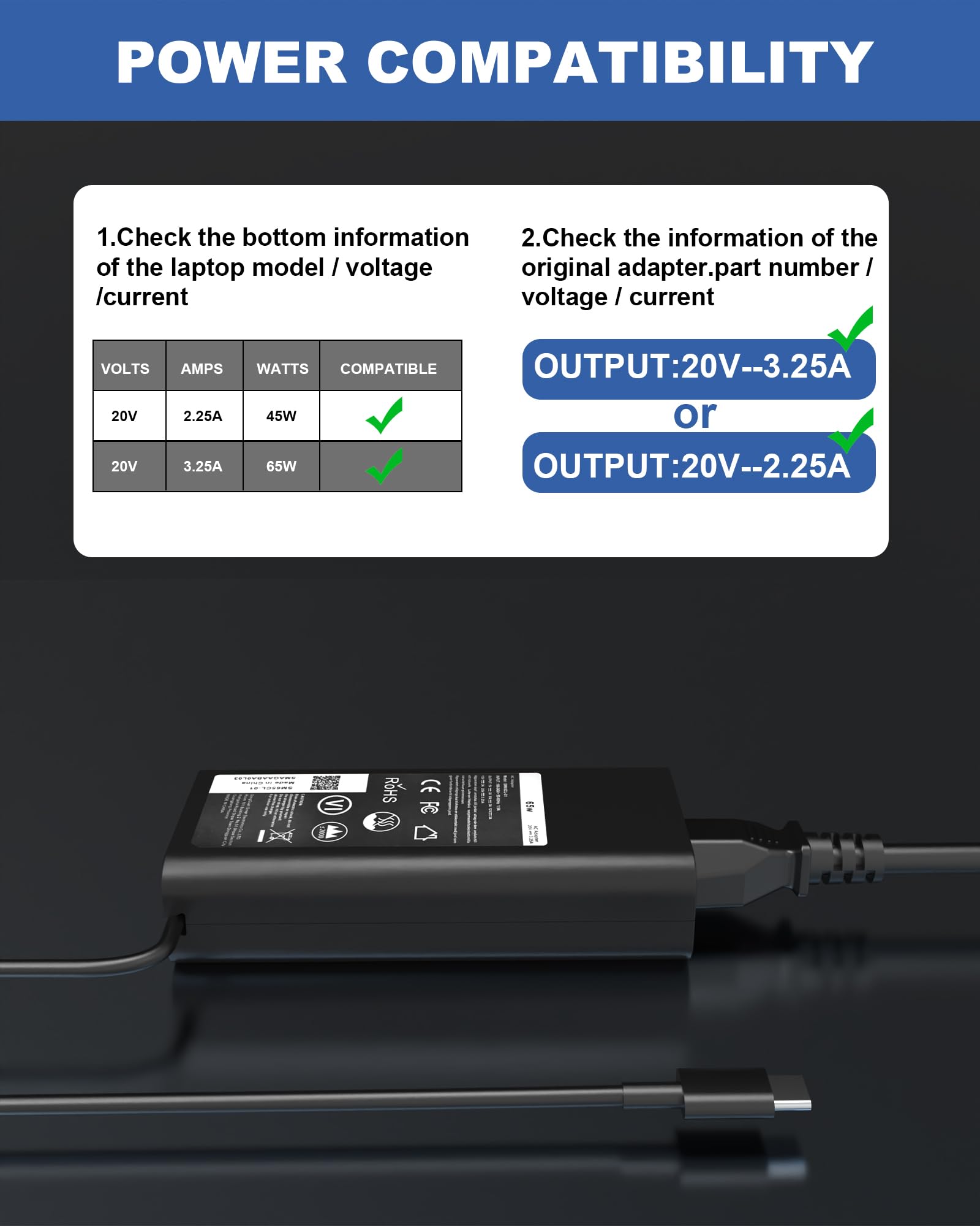 POWJDWZ 65W adapter compatible with Dell Latitude series