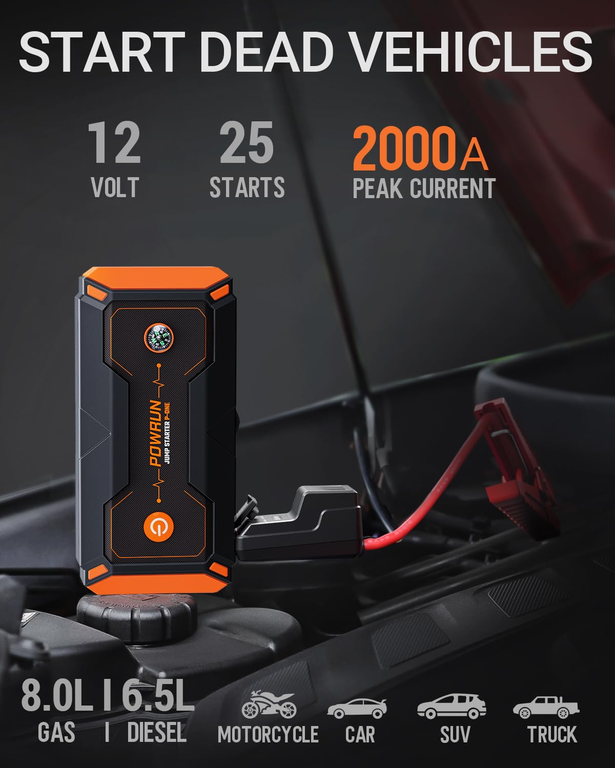 Powrun P-ONE digital LCD display showing battery status
