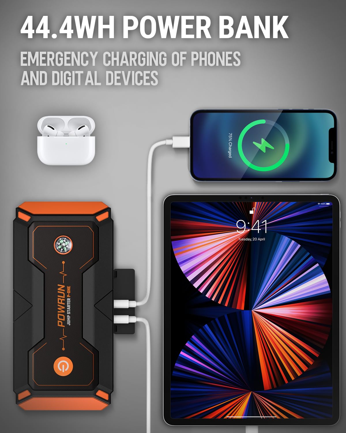 Powrun P-ONE USB-C port for fast device charging