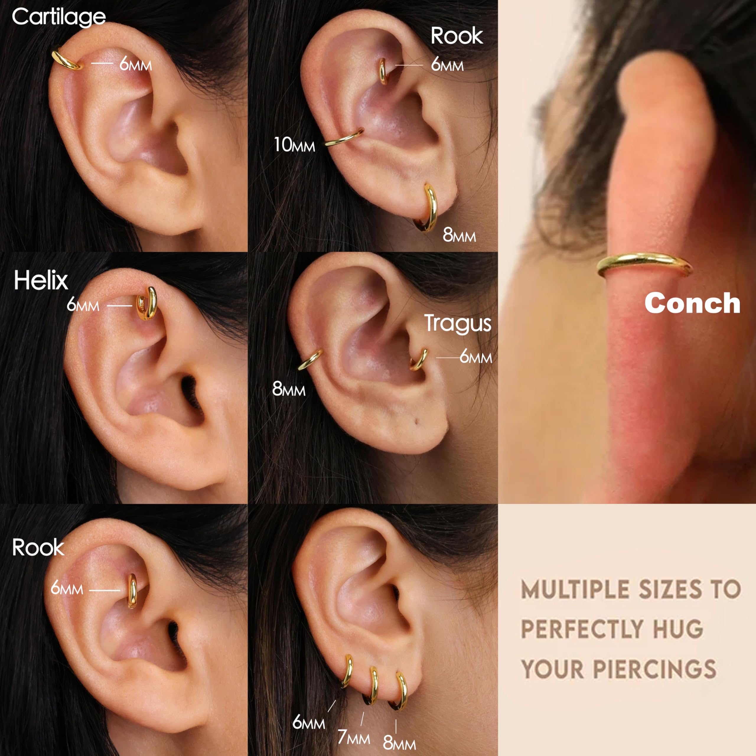 Poxtex Gold Hoop Earrings four-pair set for mix-and-match.