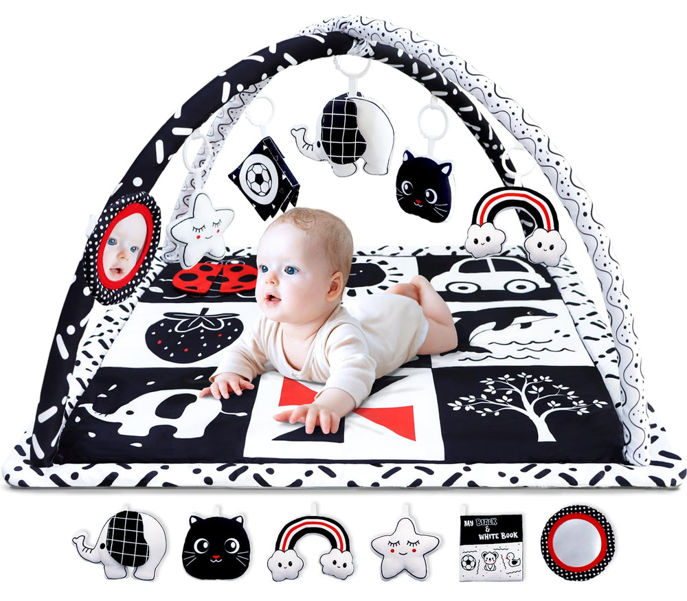 Poycuna baby gym front view highlights high-contrast design that supports newborn visual development.