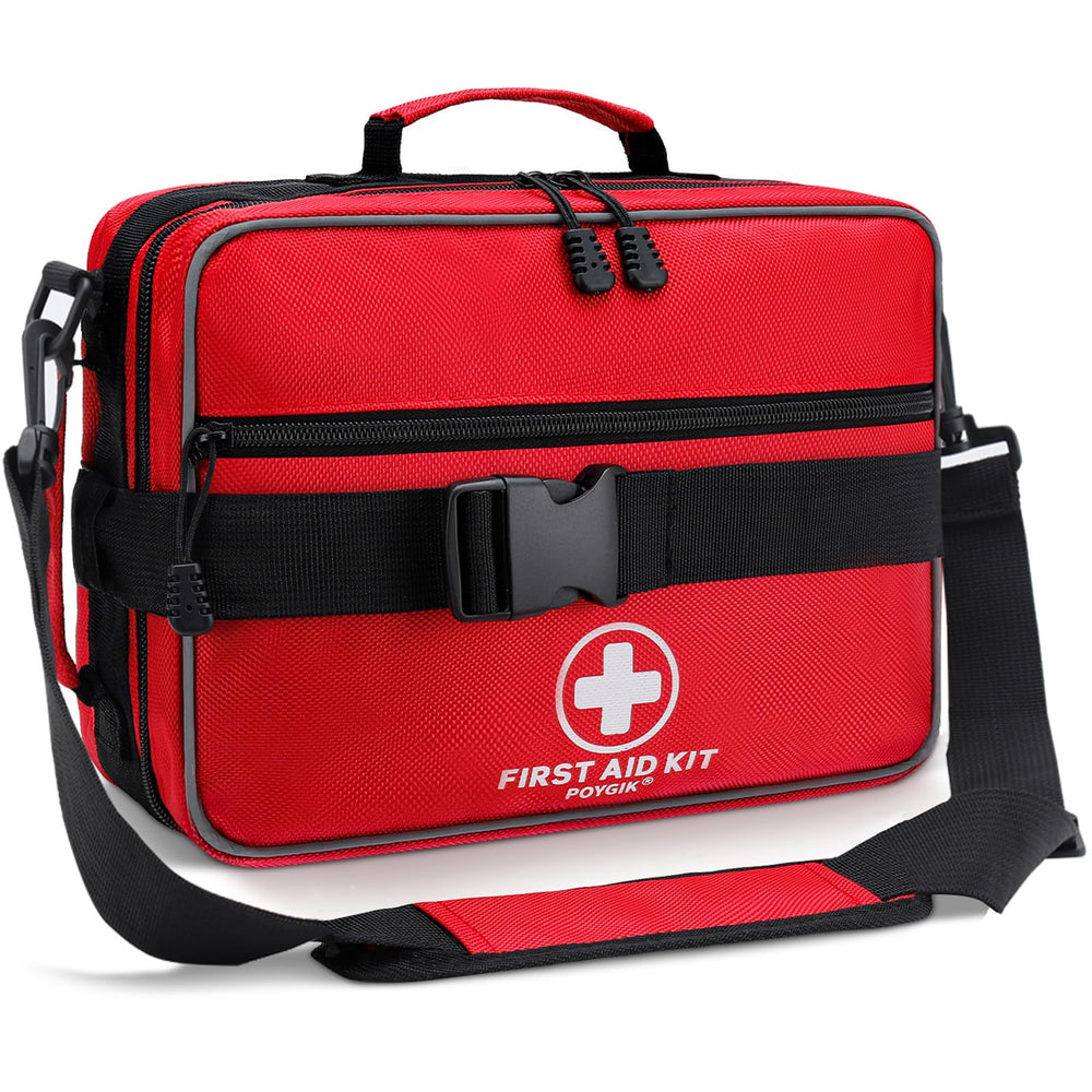 Poygik Premium 420-piece kit backpack open showing organized contents for easy access in emergencies