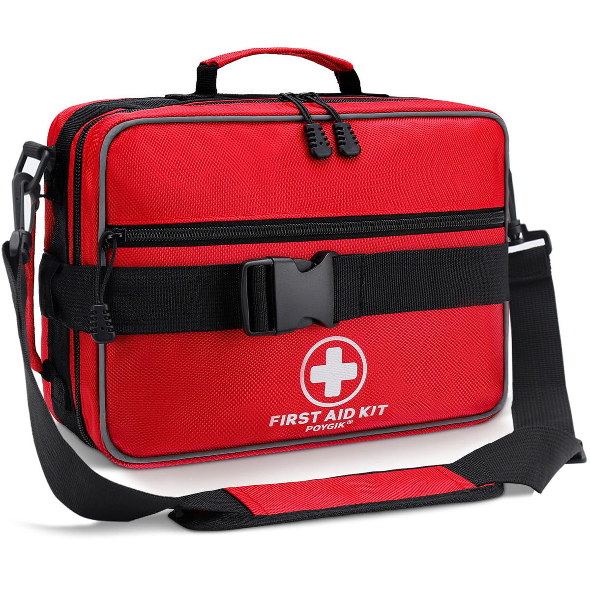 Poygik Premium 420-piece kit backpack open showing organized contents for easy access in emergencies