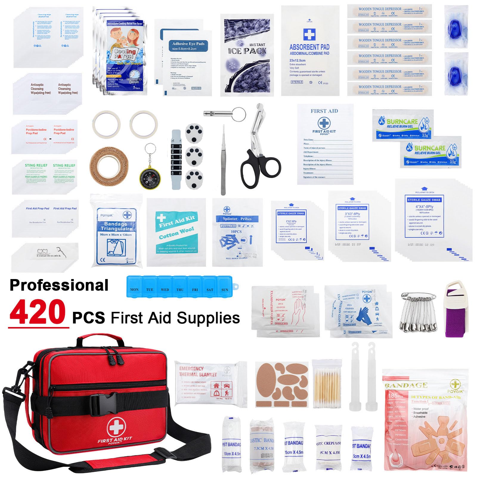 Poygik Premium 420-piece kit labeled compartments for quick access during emergencies