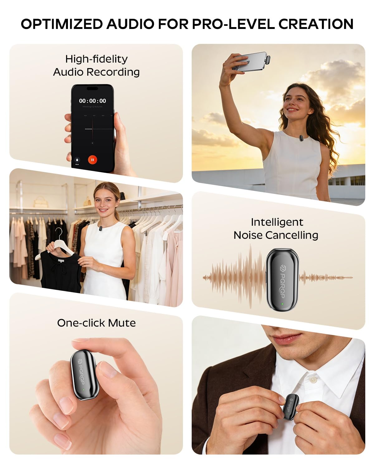 PQRQP AI noise cancellation enhances voice clarity in challenging environments.