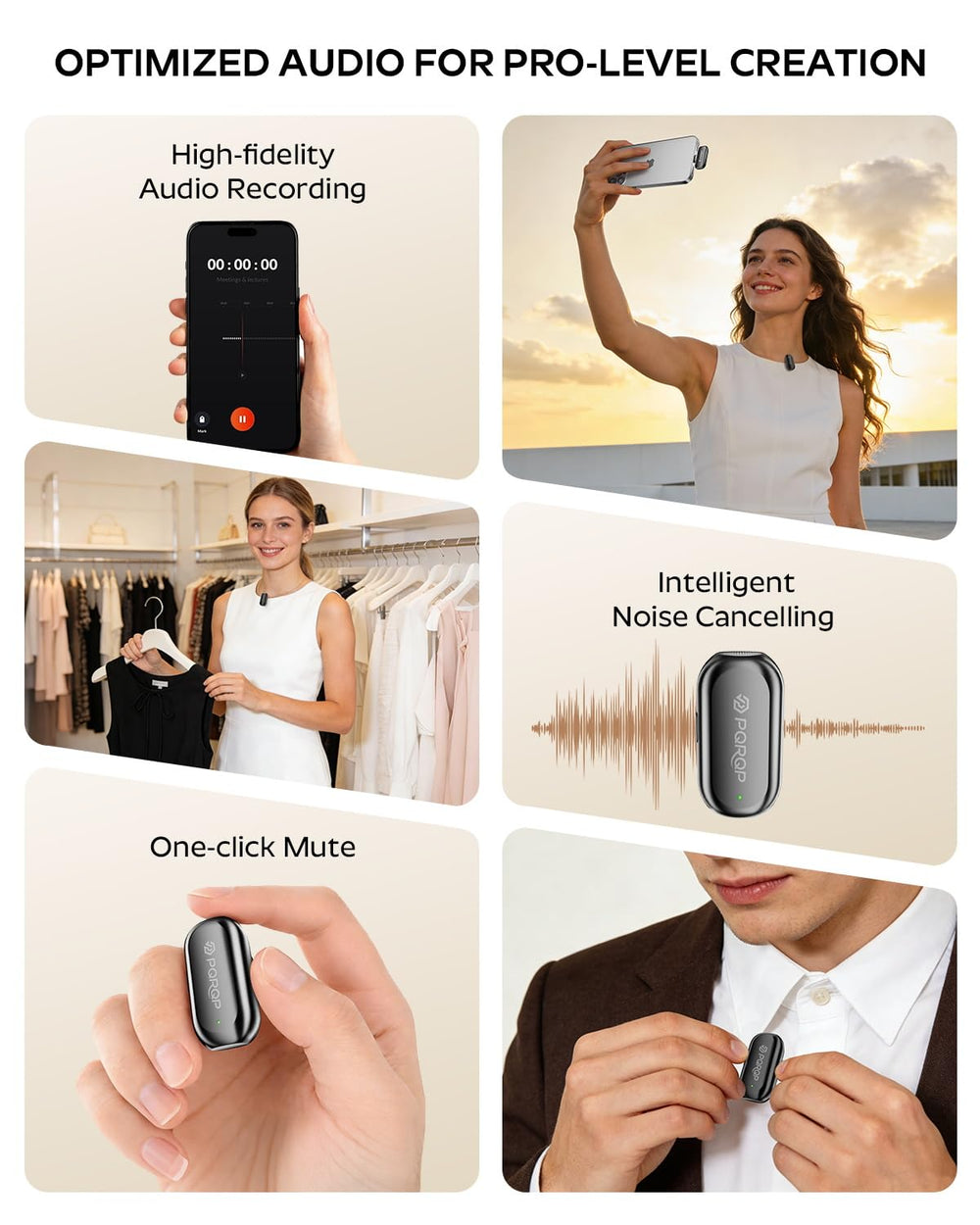 PQRQP AI noise cancellation enhances voice clarity in challenging environments.