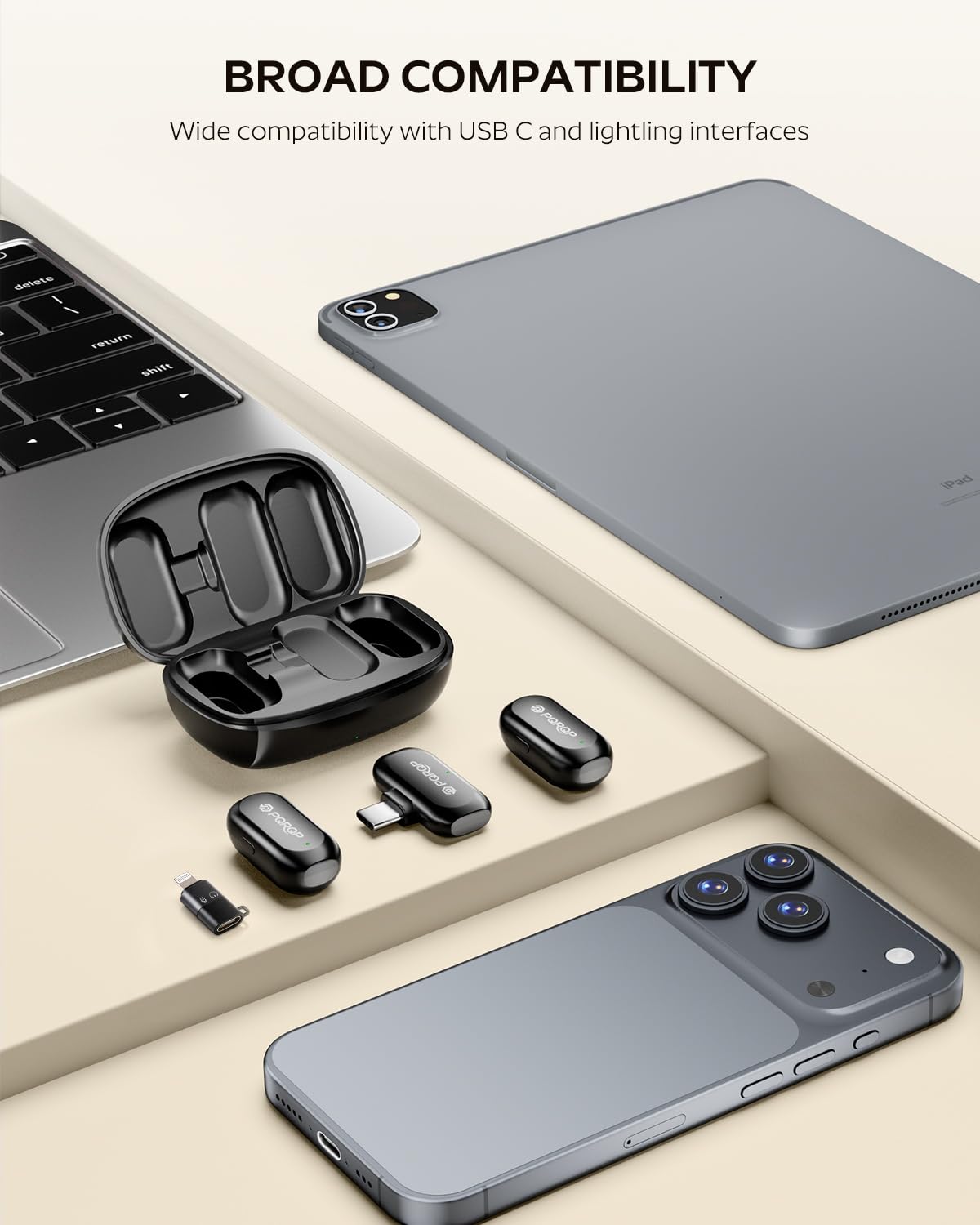 PQRQP dual microphones isolate voice for cleaner recordings.