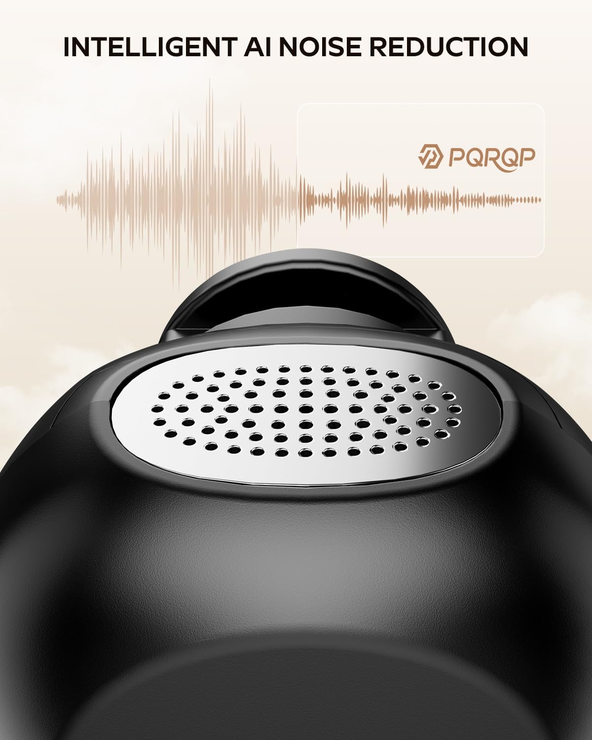 PQRQP wireless lavalier microphone side view highlighting compact design for travel.