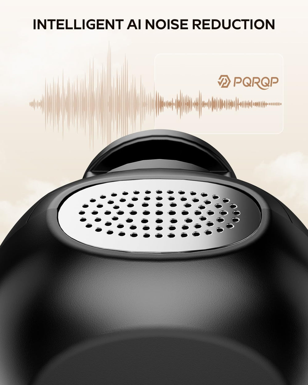 PQRQP wireless lavalier microphone side view highlighting compact design for travel.