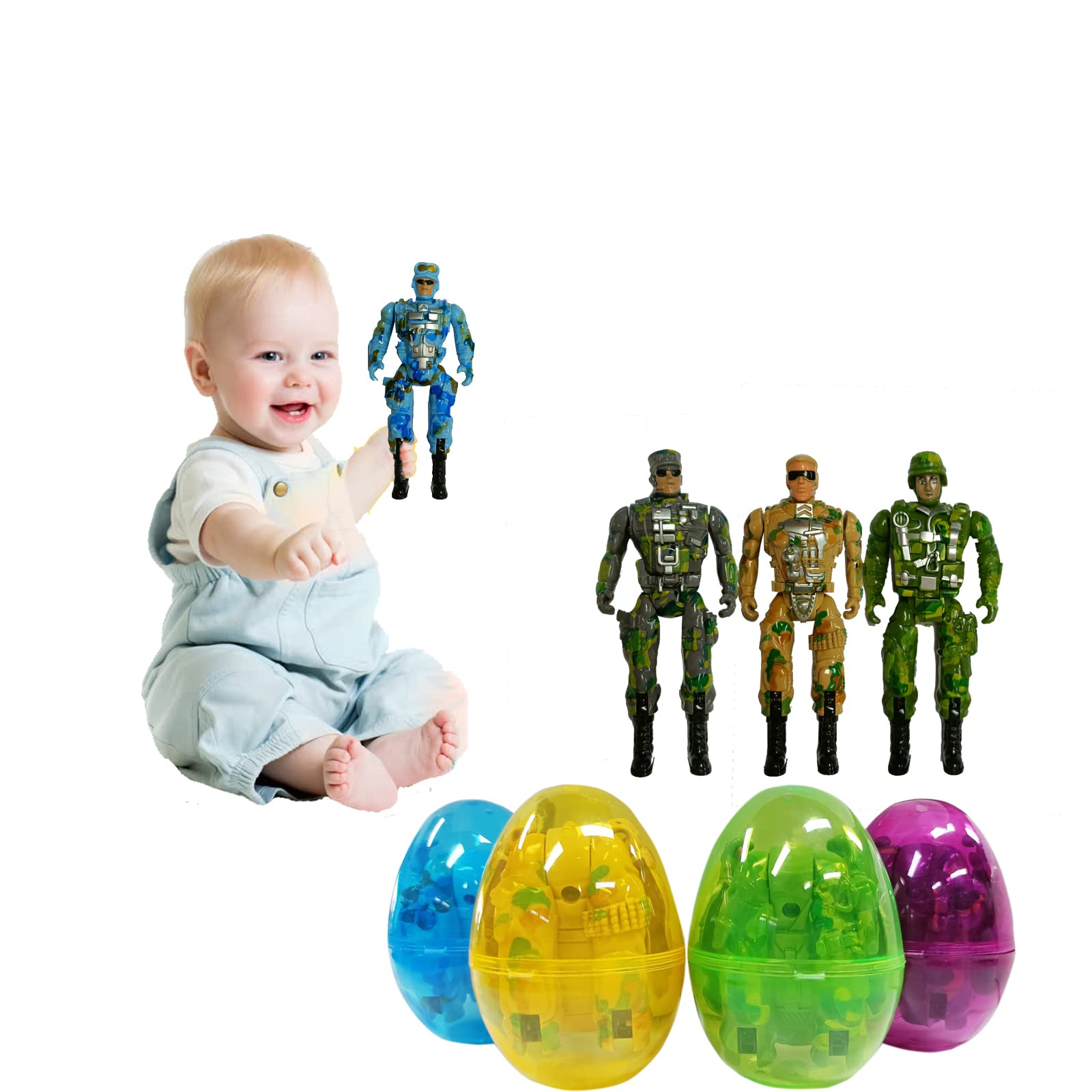 PRAABDC blue Easter egg with a miniature army toy for active kids