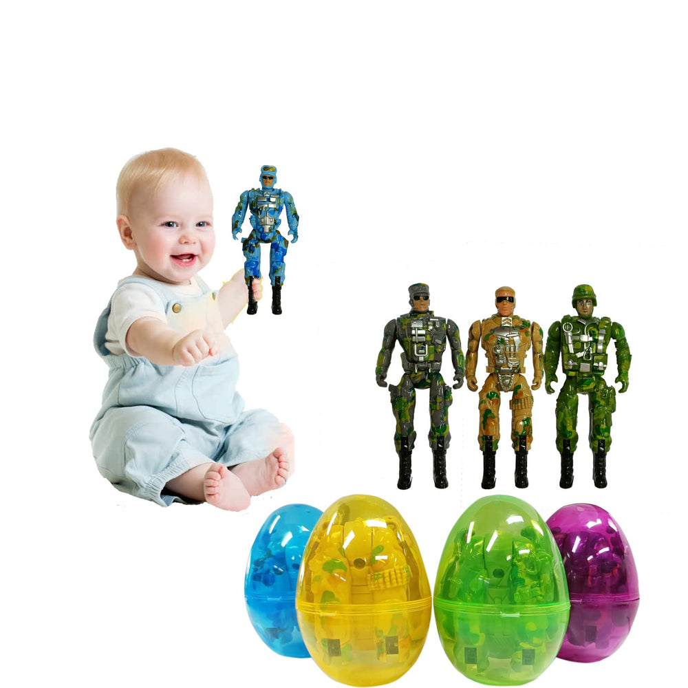 PRAABDC blue Easter egg with a miniature army toy for active kids