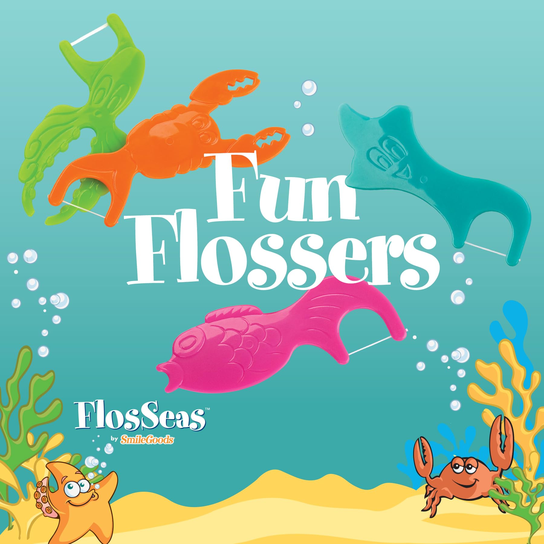 Practicon FlosSeas flossers in assorted colors, easy daily flossing for kids.