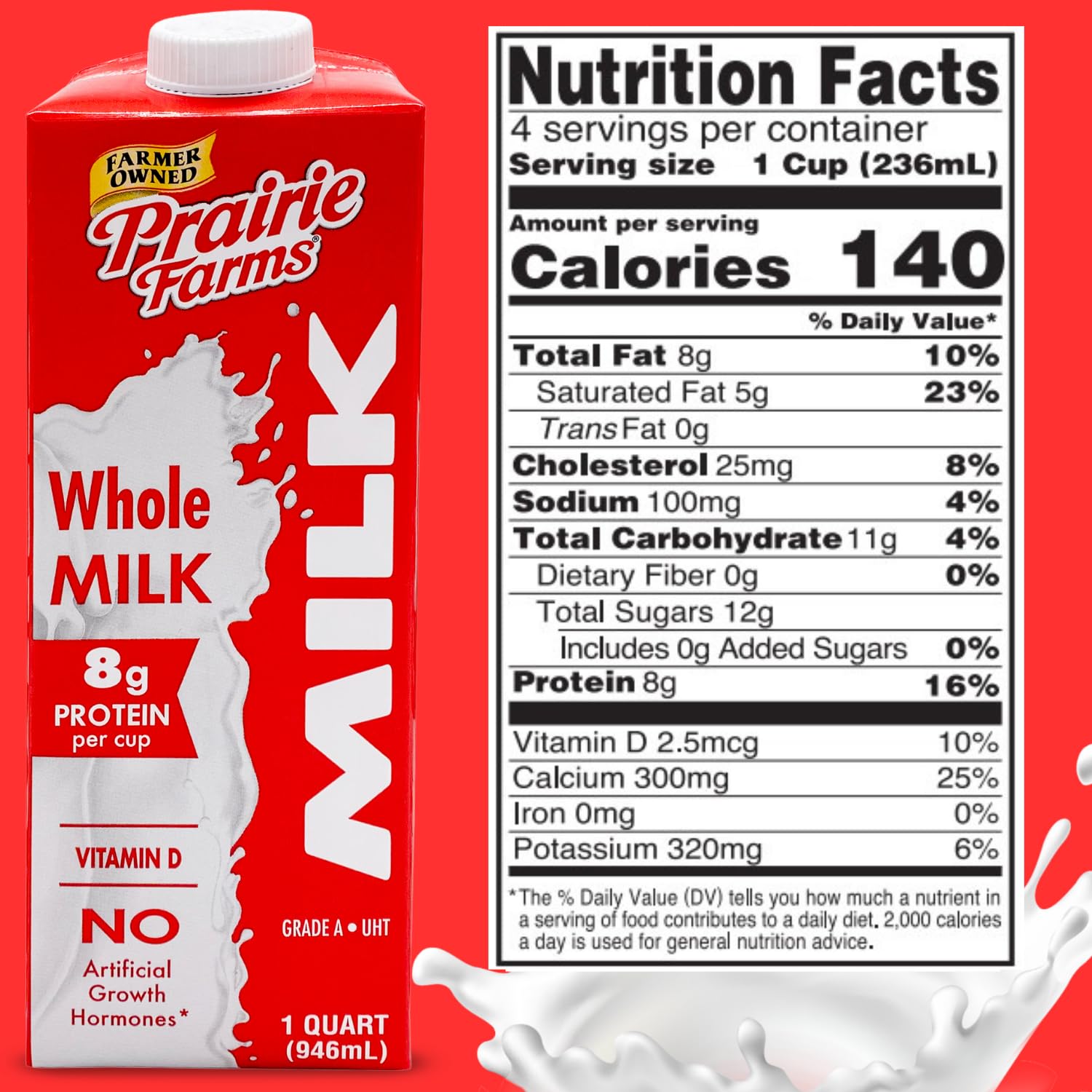 Prairie Farms ultra-pasteurized milk close-up, showcasing quality and freshness.