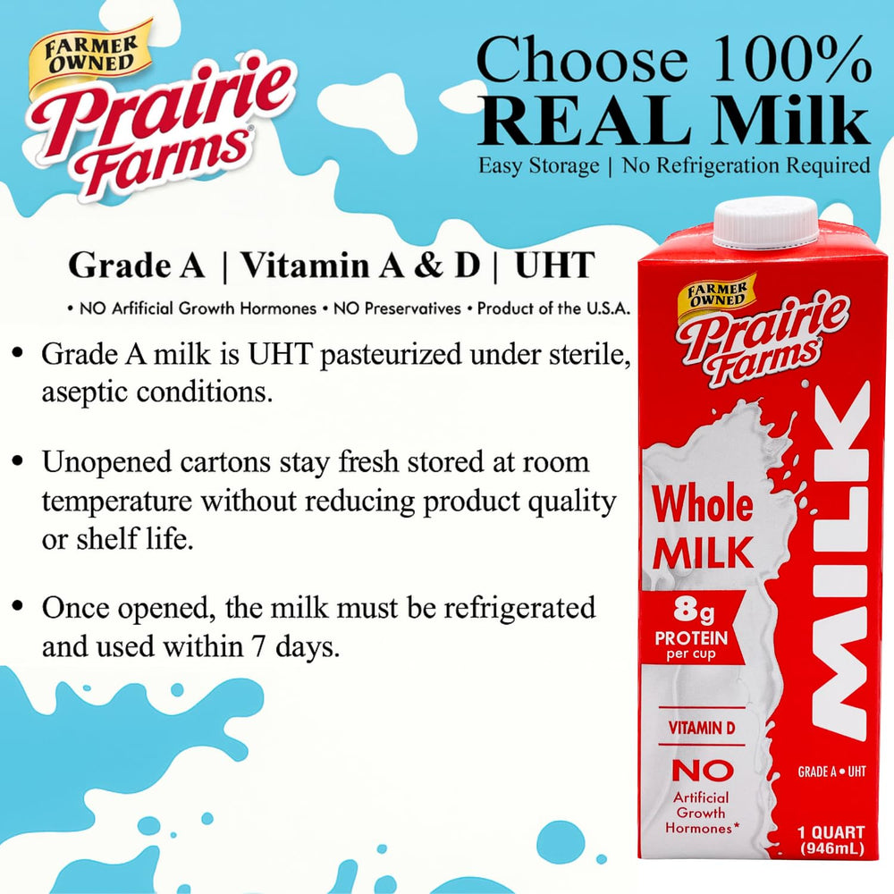 Prairie Farms whole milk being poured into a glass, smooth and rich.