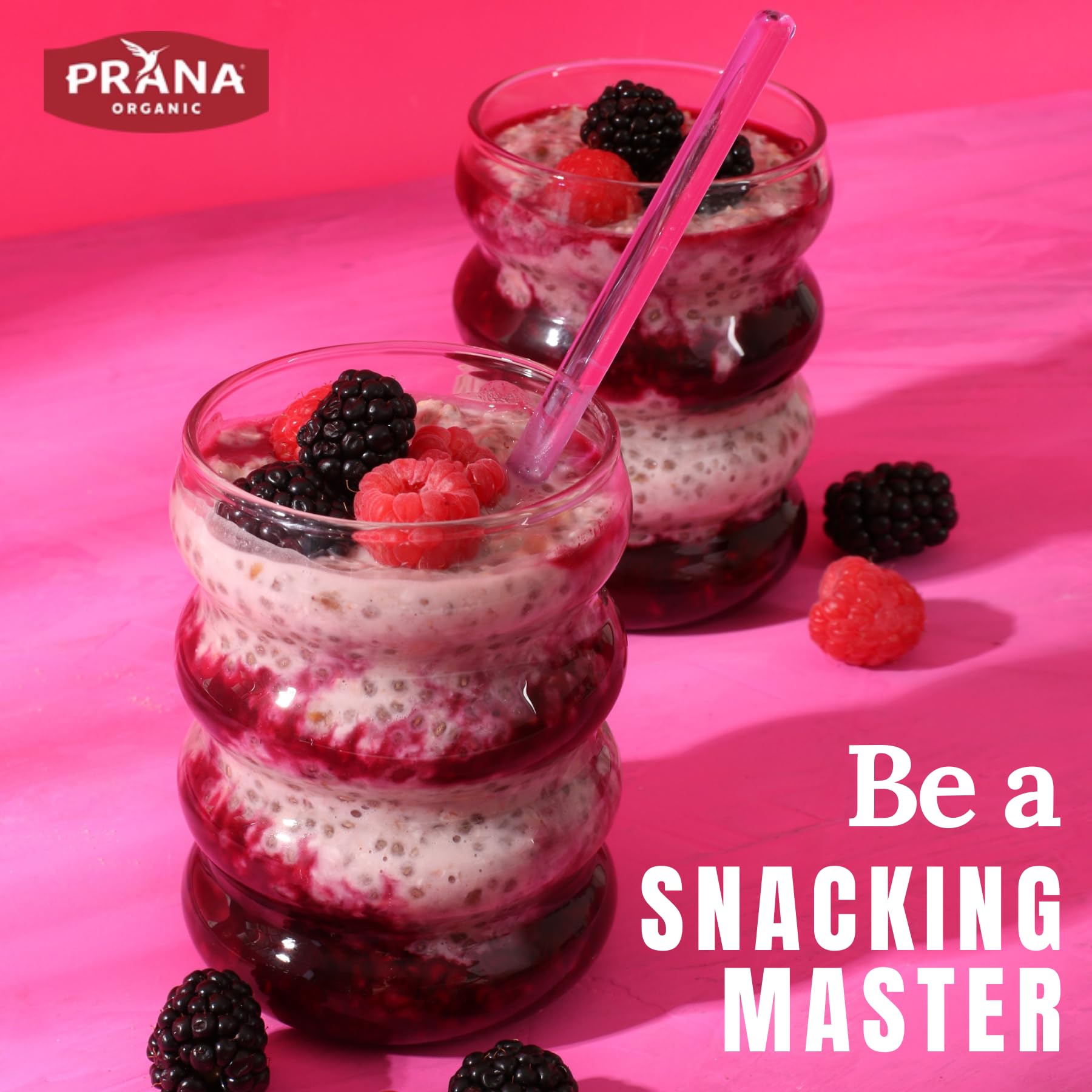 Prana Berry Fairy nutrition label close-up highlighting vegan and organic ingredients.