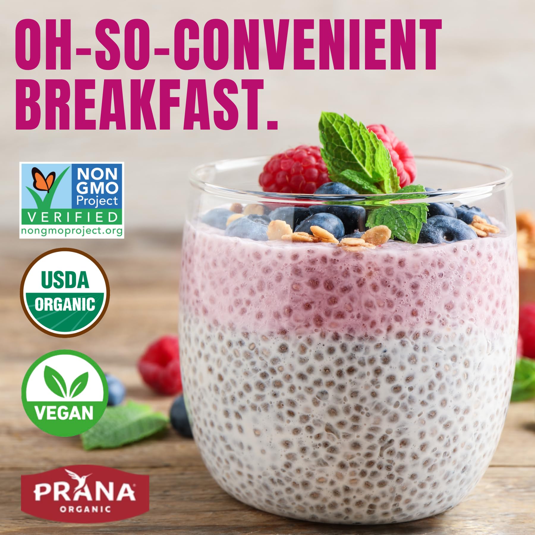 Prana oats-berry-mix dry ingredients, fiber-rich base.