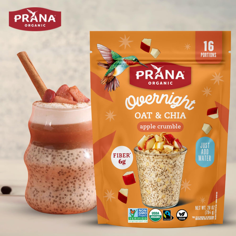 Prana Overnight Chia with Oats Apple Crumble in the fridge, overnight soak for flavor