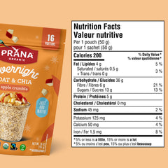 Prana Overnight Chia with Oats Apple Crumble ingredients close-up, featuring organic oats and chia seeds