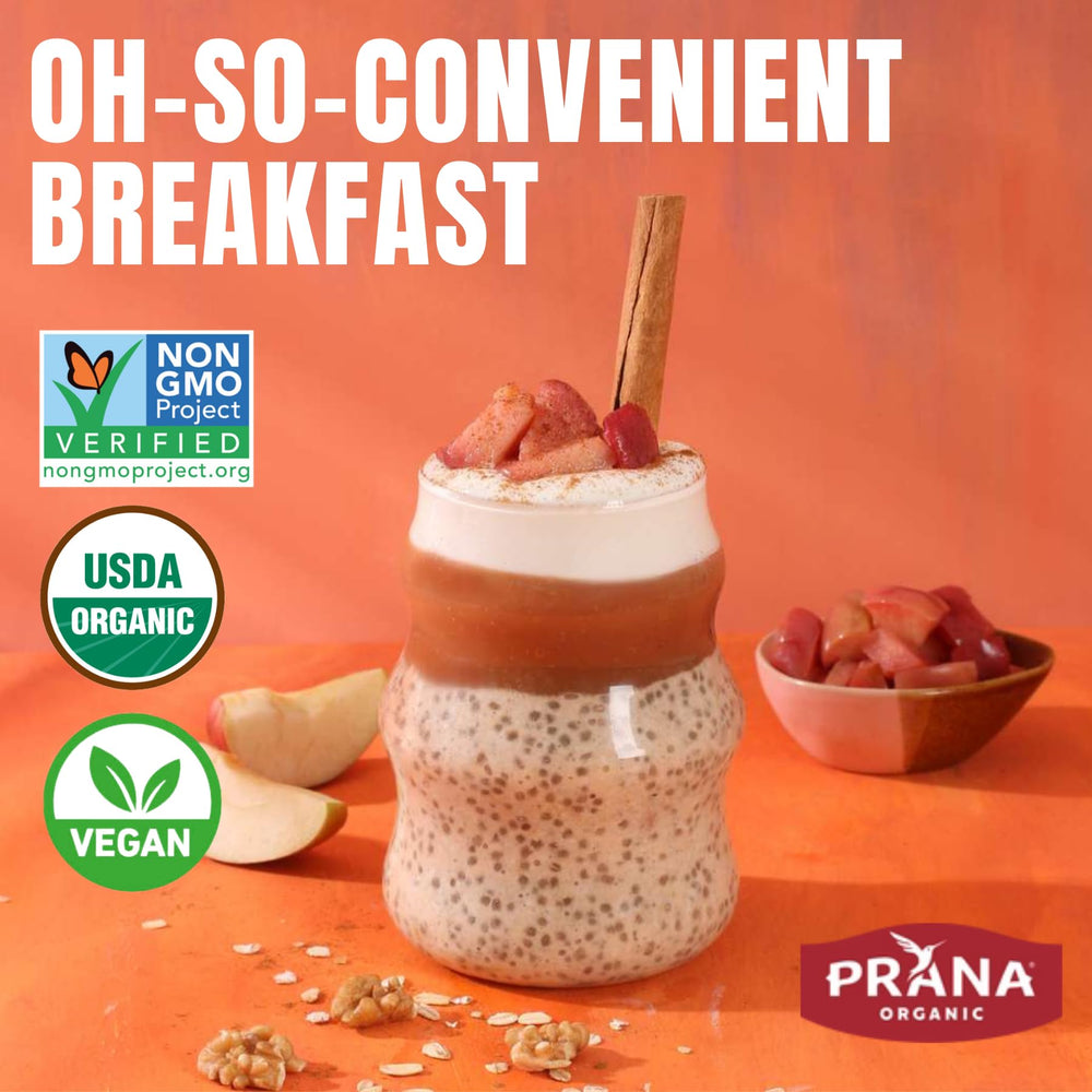 Prana Overnight Chia with Oats Apple Crumble being prepared with water, easy prep