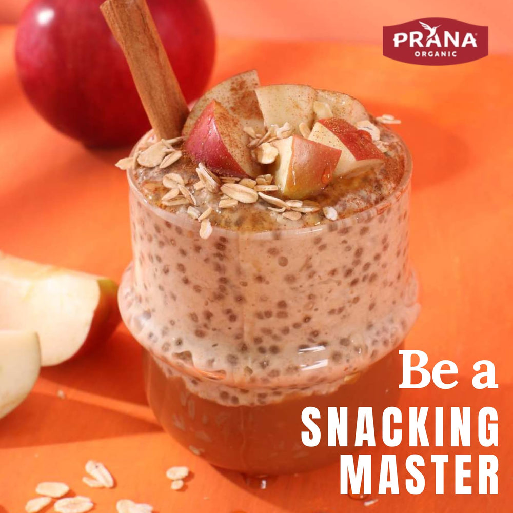 Prana Overnight Chia with Oats Apple Crumble served with berries, fiber-rich start
