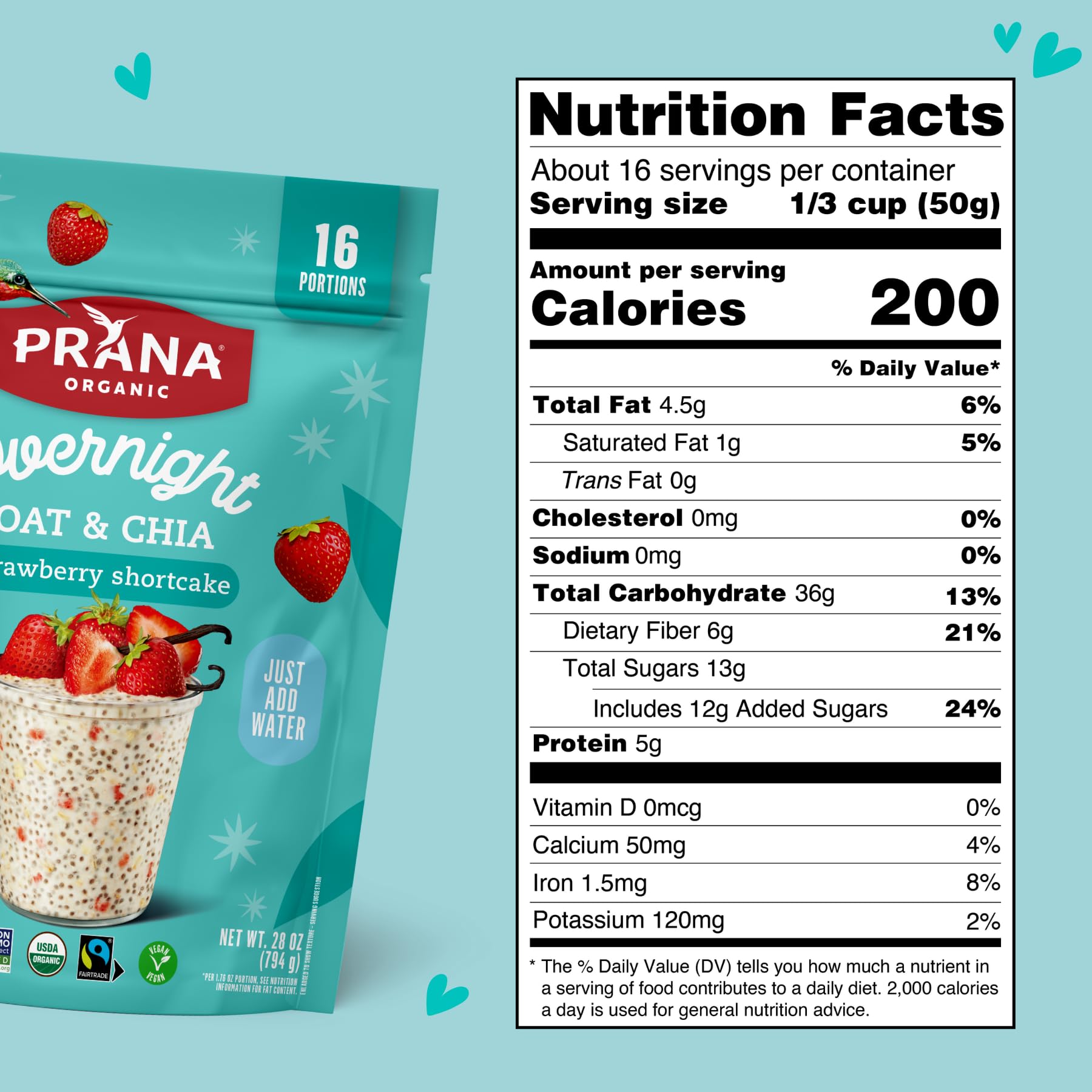 Mixing Prana overnight chia-oats in a bowl emphasizes quick prep and fiber.