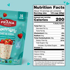 Mixing Prana overnight chia-oats in a bowl emphasizes quick prep and fiber.
