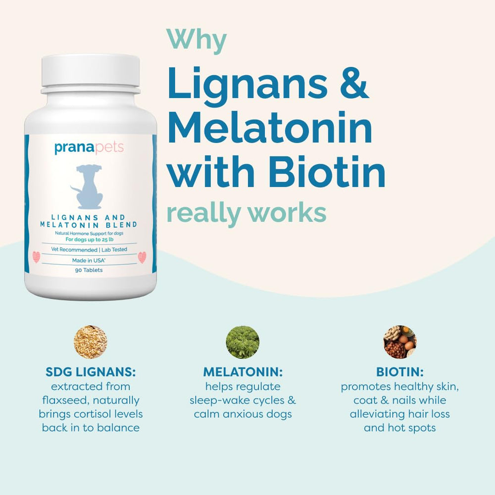 PranaPets lignans-melatonin shows gluten-free and non-GMO labeling