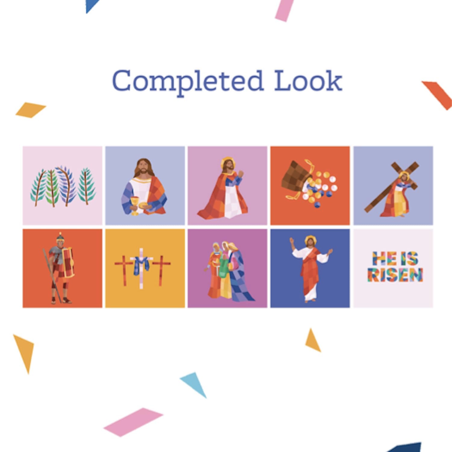 PRAY BY STICKER Jesus resurrection scene encourages reflective play and discussion.