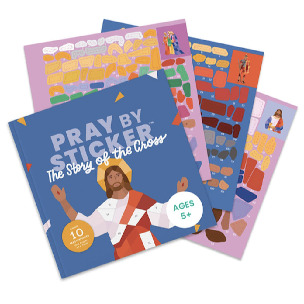 PRAY BY STICKER Story of the Cross: Palms page illustration for faith learning.