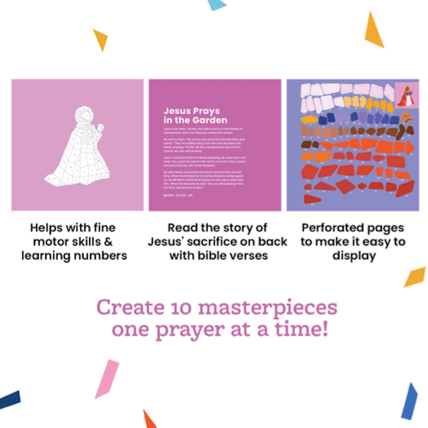 PRAY BY STICKER Three crosses symbol page fosters meaningful prayer time.