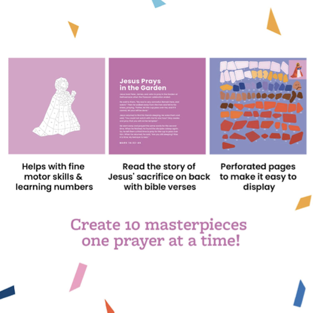 PRAY BY STICKER Three crosses symbol page fosters meaningful prayer time.