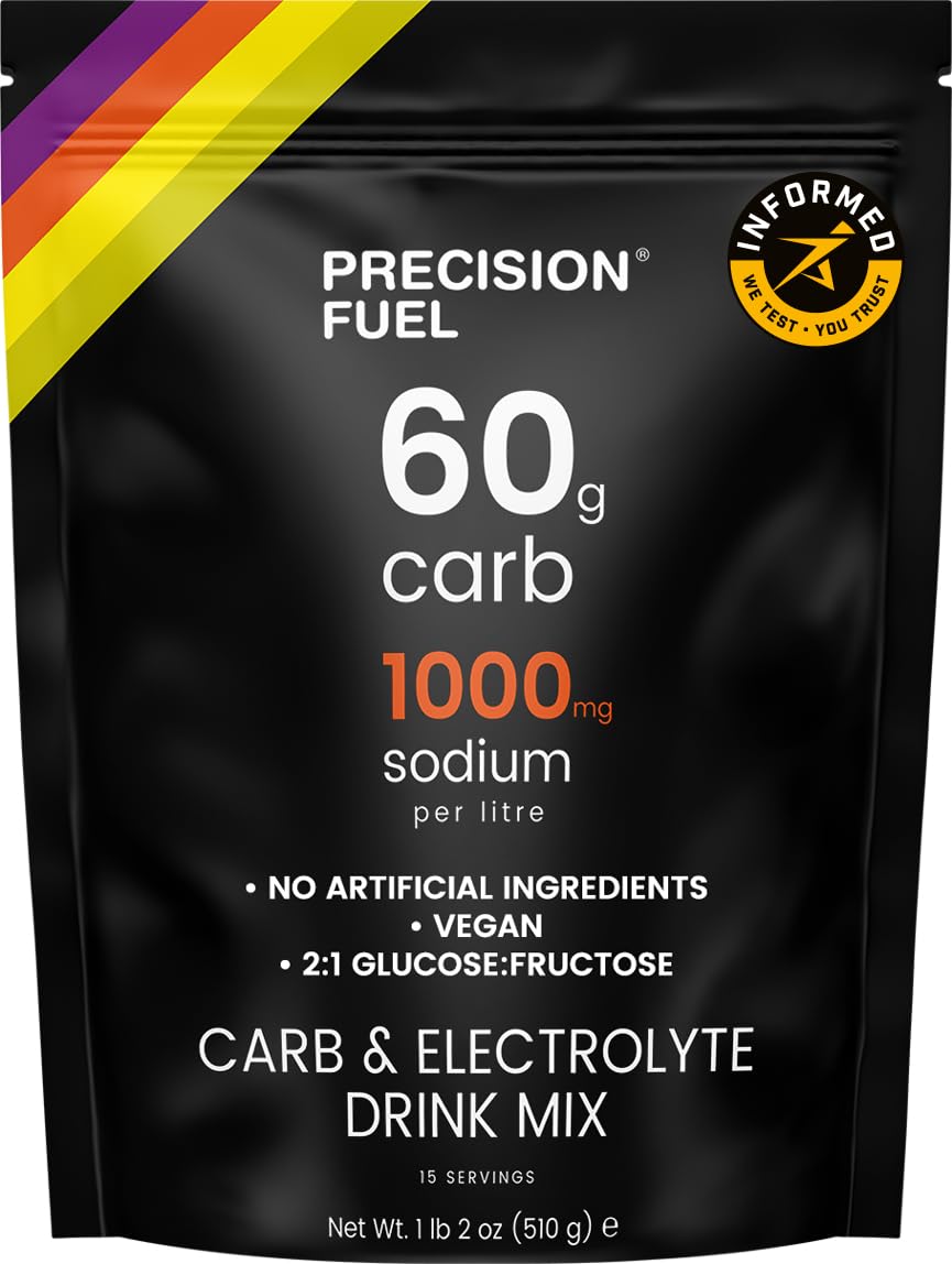 Precision Fuel PF60 bottle being poured for steady training hydration.