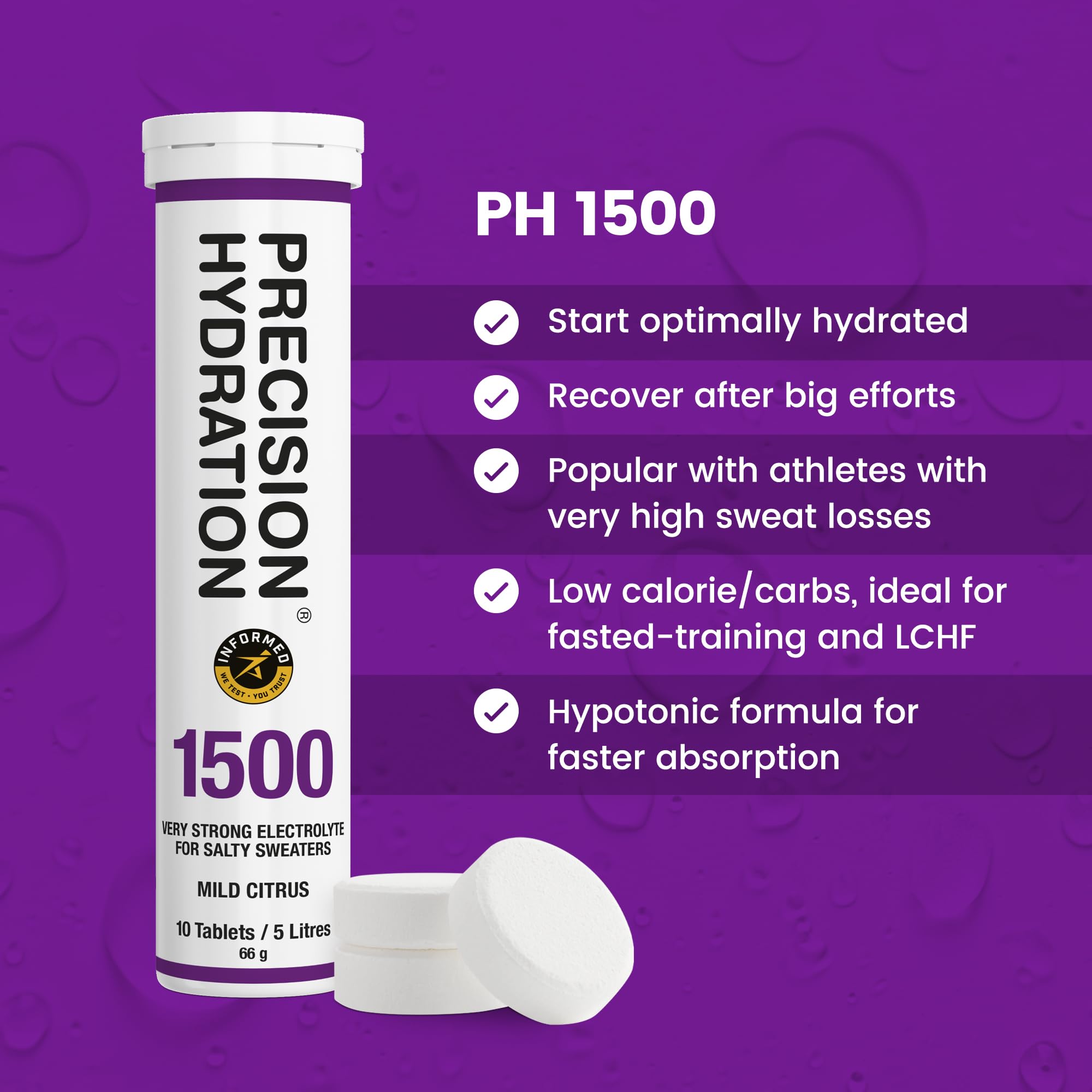Precision Hydration tablets dissolve quickly in water for workouts.