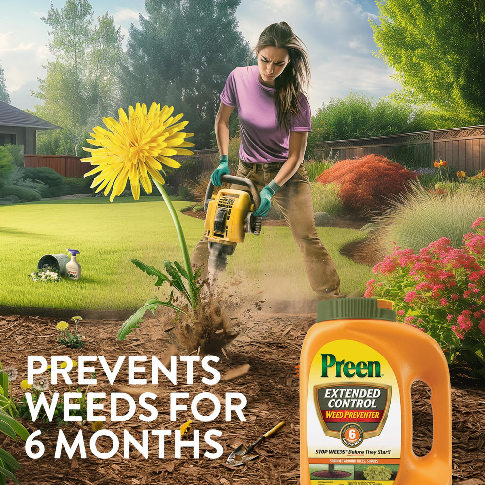 One easy application of Preen helps prevent weed seeds from sprouting.