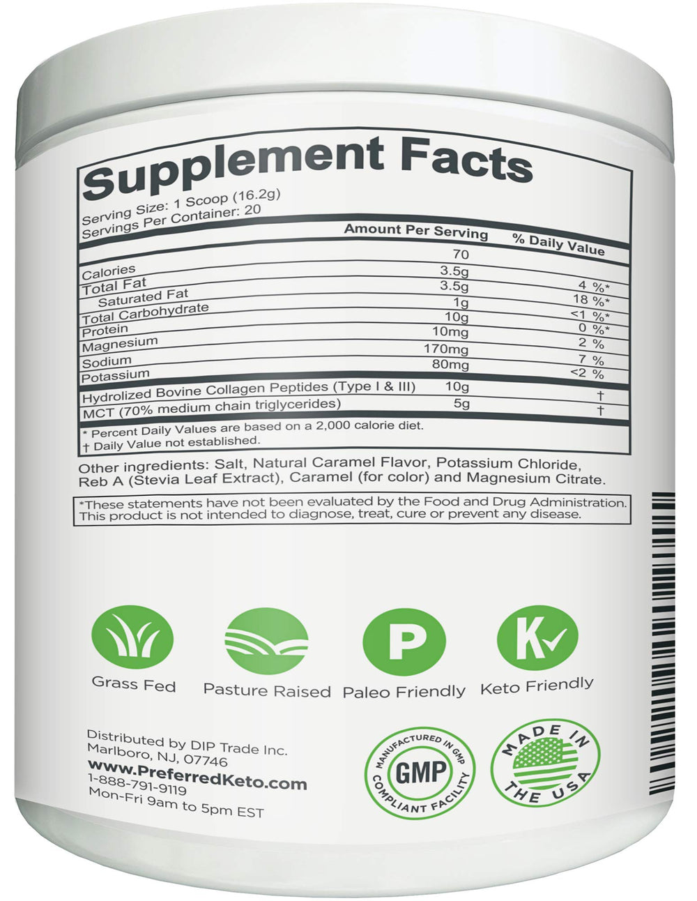 Preferred Elements Keto Collagen MCT powder swirl demonstrates energy-boosting ingredients.