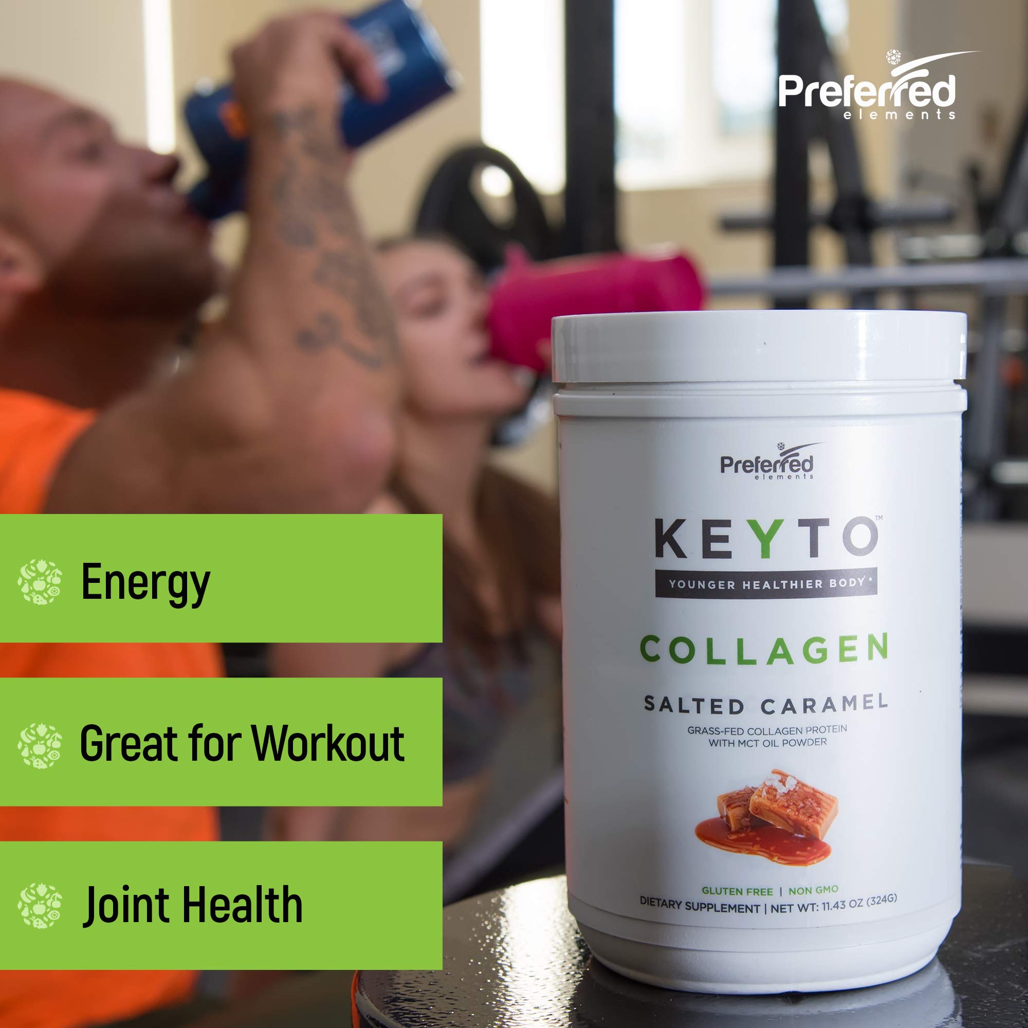 Preferred Elements Keto Collagen shake glass shows creamy texture and flavor.