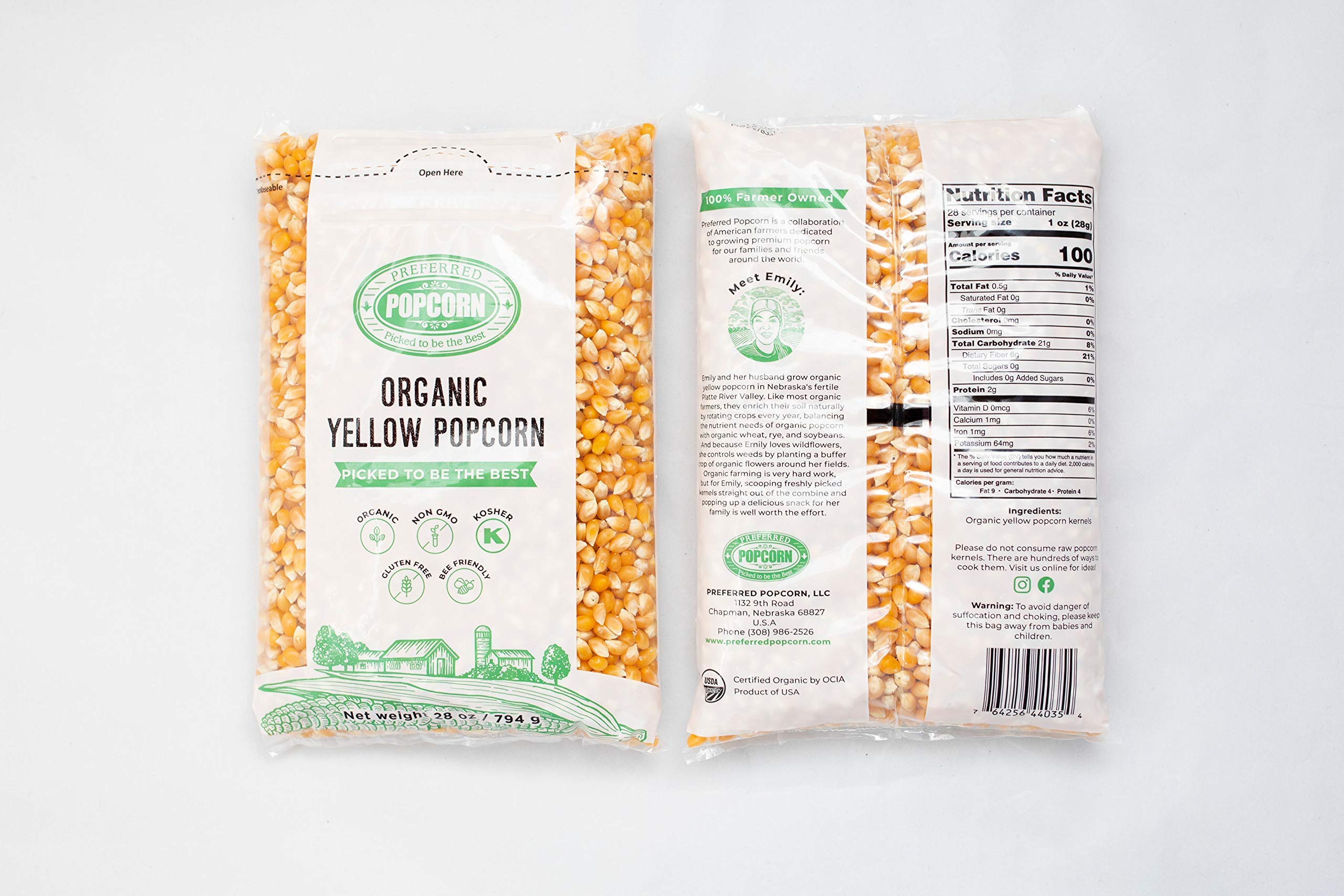 Preferred Popcorn Organic bags stacked for pantry storage and freshness.
