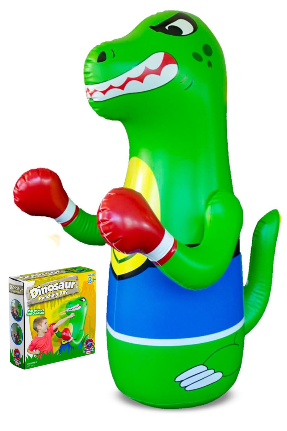 Preferred Toys 47-inch dinosaur punching bag, side view, durable indoor/outdoor play for kids.