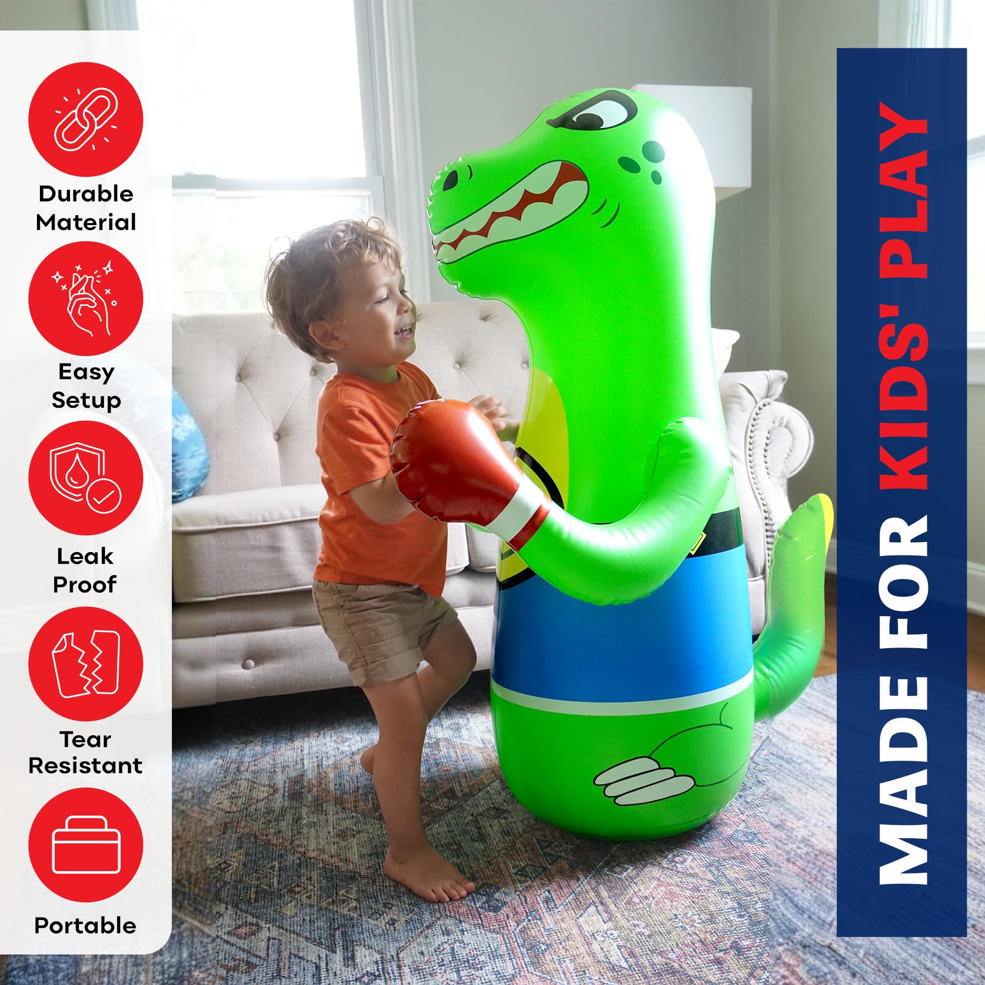 Dinosaur with target circle on the Preferred Toys bag to improve aim.