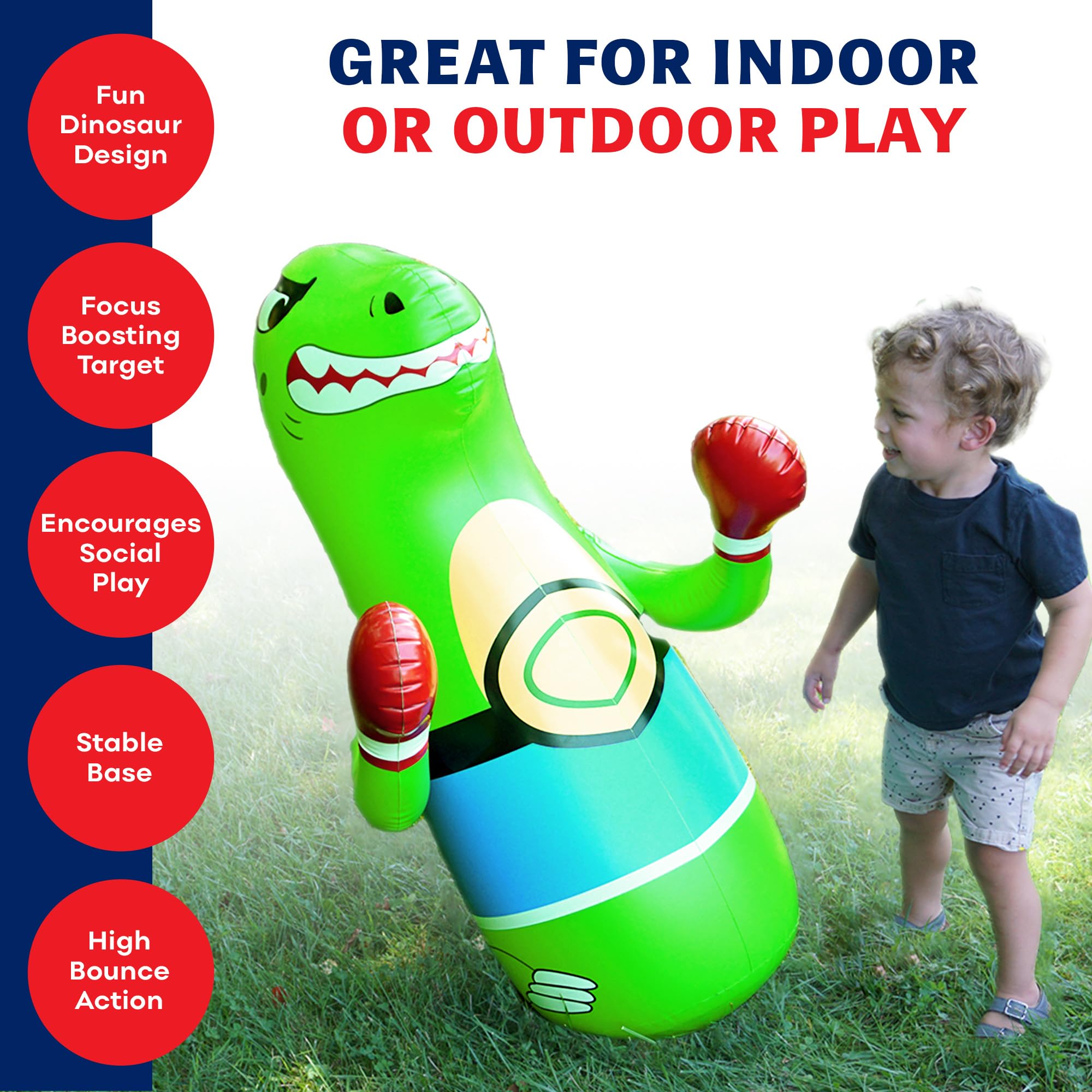 Durable vinyl construction of the Preferred Toys punching bag withstands active use.