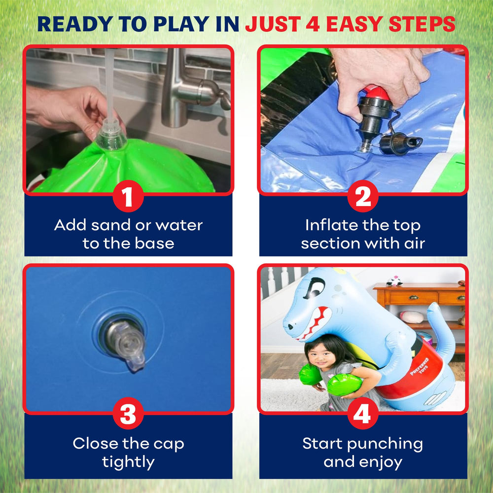 Child playing with the inflatable punching bag indoors or outdoors by Preferred Toys.