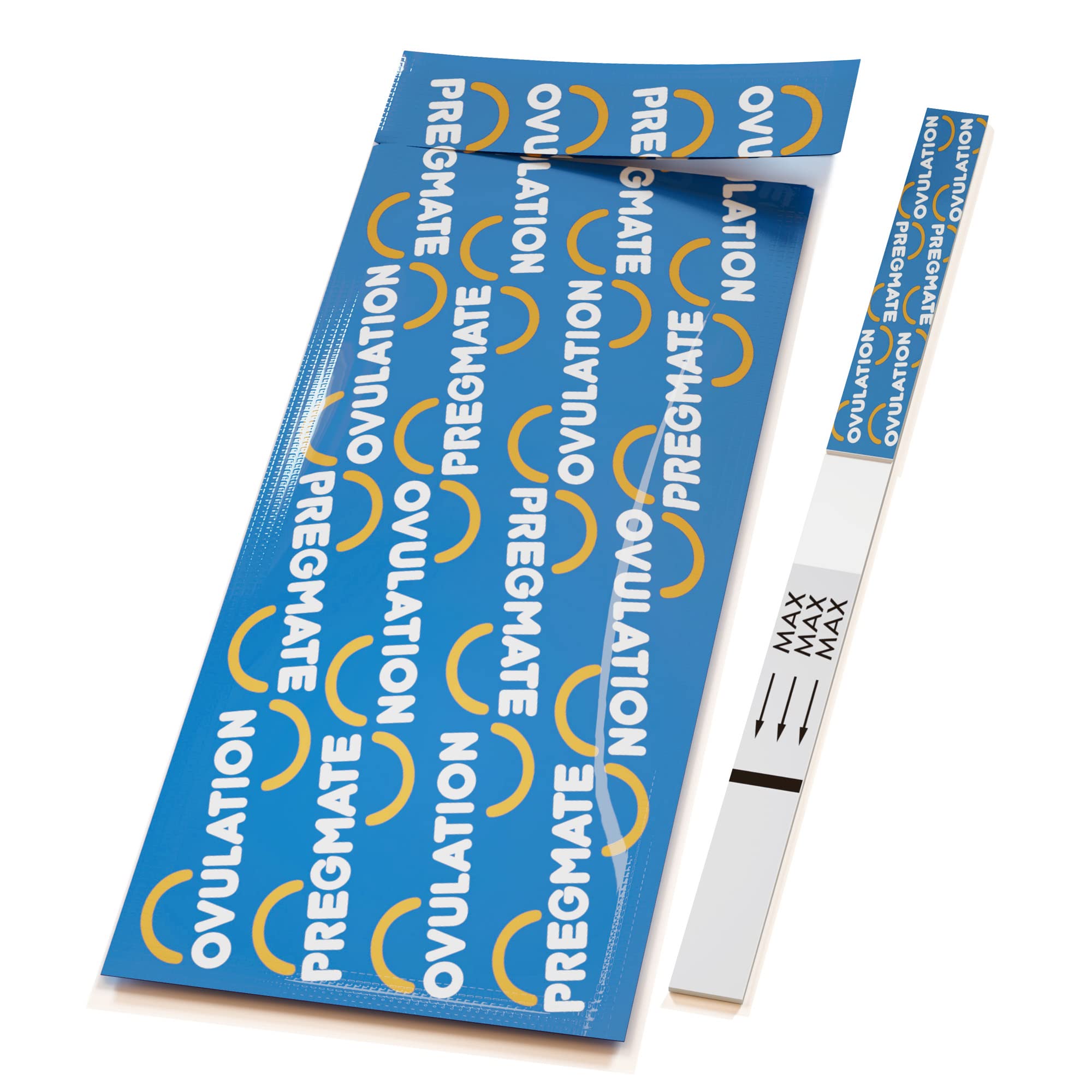 Pregmate ovulation test strip close-up showing LH line for surge detection.