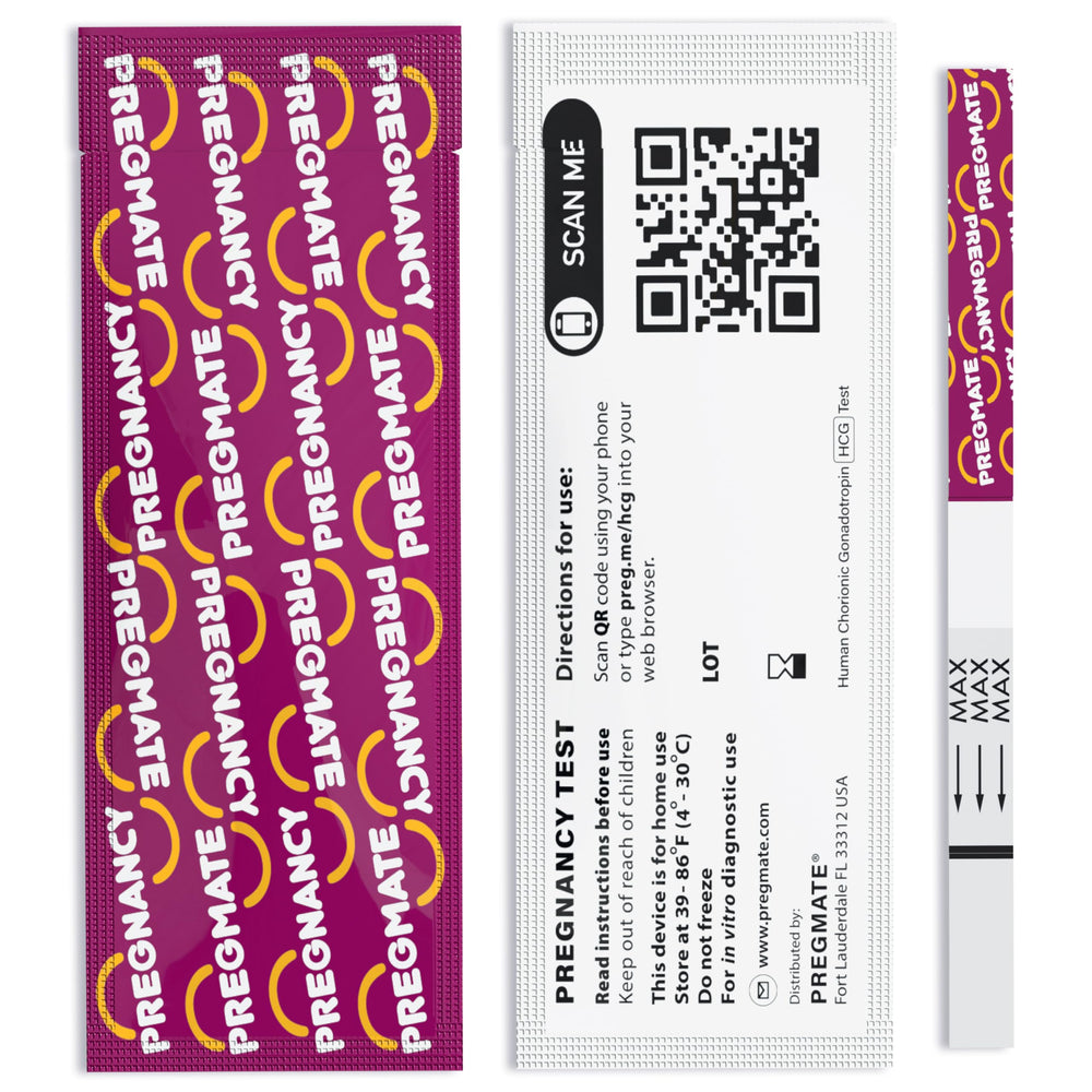 Pregmate bottle with 50 strips for easy storage and quick access.