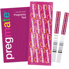 Pregmate test strip shows lines for a rapid read.