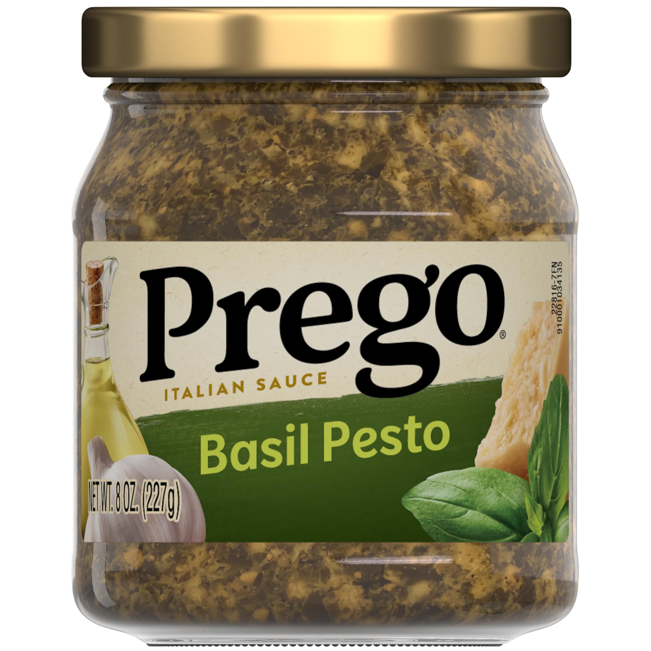 Prego Basil Pesto Sauce jar, 8 oz, ready for weeknight pasta.