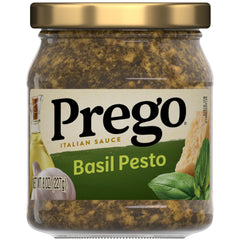 Prego Basil Pesto Sauce jar, 8 oz, ready for weeknight pasta.